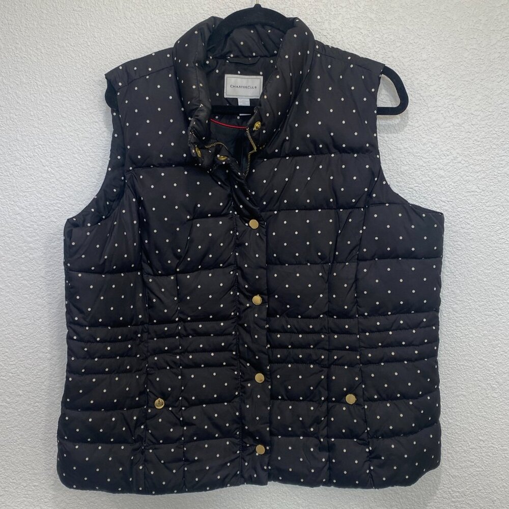 Charter Club Quilted Puffer Vest Polka Dot Pattern Lightweight Black XL - Picture 3 of 7